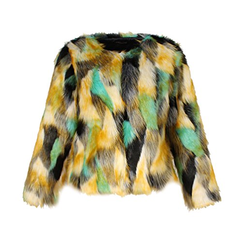 YuanDian Mujer Otoño E Invierno Ocio Vistoso Color De Degradado Corto Pelo Sintetico Cazadora Suave Cálido Elegante Piel Imitacion Sintetico Chaquetas Abrigo Amarillo+Verde 3XL