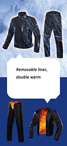 YuanDiann Trajes de Moto con Proteccion, 4 Estaciones Impermeable Chaqueta y Pantalon Motocross Cordura Reflexivo Forro Extraíble Cazadora Scooter Moto Pantalon Agua Chaqueta Azul 3XL