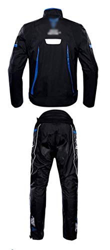 YuanDiann Trajes de Moto con Proteccion, 4 Estaciones Impermeable Chaqueta y Pantalon Motocross Cordura Reflexivo Forro Extraíble Cazadora Scooter Moto Pantalon Agua Chaqueta Azul 3XL