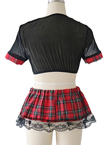 YUANMO Ropa Interior Atractiva del Cordón de la Colegiala de Las Mujeres Más Cosplay del Tamaño Mini Faldas a Cuadros Traje del Traje de la Muñeca