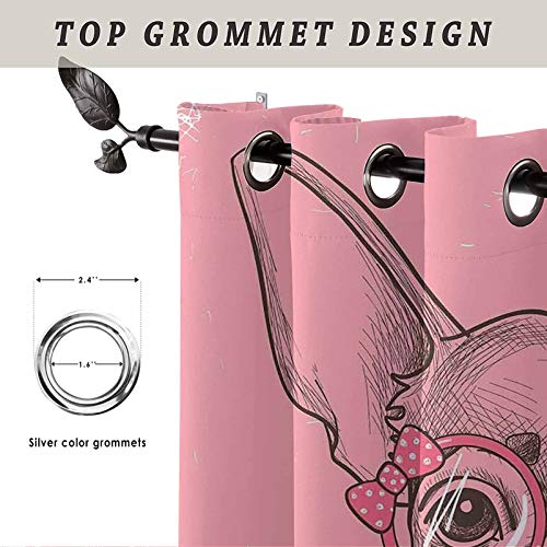 YUAZHOQI - Cortinas de perro para dormitorio y niña, diseño de chihuahua, con citas, gafas de moda, cintas para cachorros, elegantes para sala de estar, 132 x 160 cm, color rosa pálido verde militar