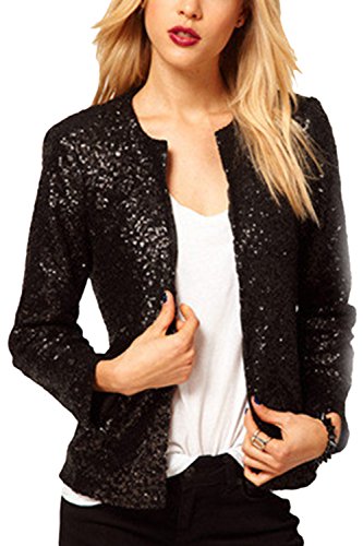 Yulinge La Mujer Traje De Chaqueta De Lentejuelas Cardigan Chaqueta Solapa Negocios Tops Black XL