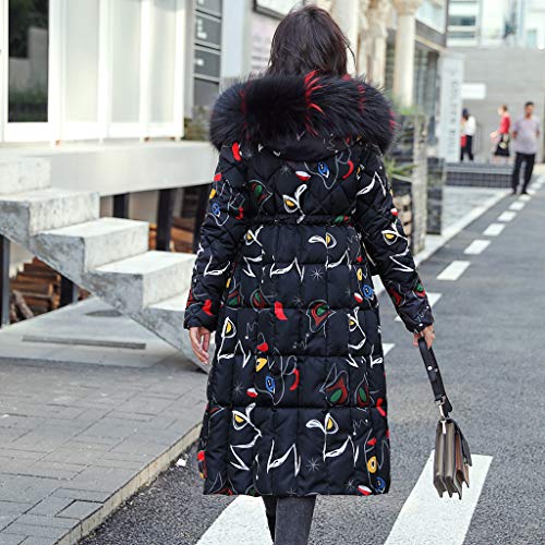Yvelands-women Abrigo Mujer Largas Invierno Parka Reversible con Capucha Pelo Sintética Abrigos Acolchados A Prueba de Viento Caliente Espesor Chaqueta Algodón Jacket Rompevientos Overcoat(Negro,L)