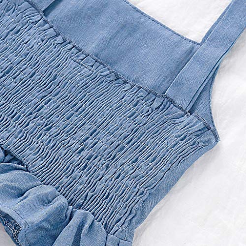 YWLINK Conjunto Bebé NiñAs Verano Mezcla De AlgodóN Sleeveless Plisada Sling Top Camiseta Manga Corta + Arco Pantalones Conjunto Moda Casual Lindo Regalo De CumpleañOs Viajes(Azul,2-3 años/110)