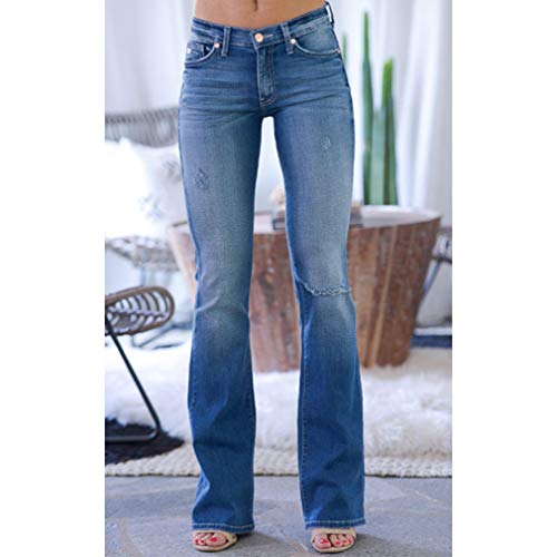 Yying Mujer Vaqueros Pantalones Acampanados Cintura Alta Slim Fit Jeans Pantalones Bootcut Elasticos Skinny Pantalones Mezclilla Talle Bajo Destruido Rasgado Pantalones de Campana