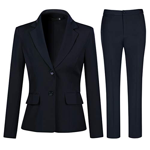 YYNUDA Conjunto de traje para mujer, traje de negocios, ajustado, blazer con pantalones de traje, elegante para oficina y bodas azul L