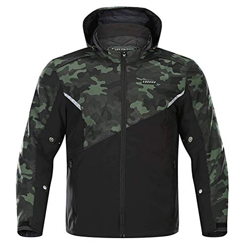 YYSDH Hombres Cuatro Estaciones Extra Grande Chaqueta de Moto, Transpirable Cálido Impermeable Anti-caída Resistente con Armours CE, Camuflaje Negro Verde