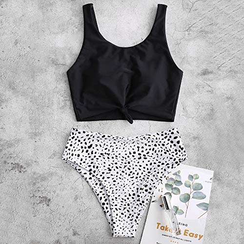 ZAFUL Tankini Traje de Baño con Relleno Takini Talla Grande Pantalones Dos Piezas para Mujer 2019 (Negro, XL)
