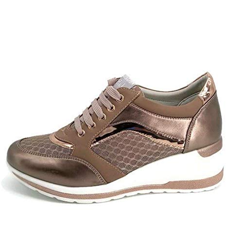 Zapatilla Deportiva con Estilo Mujer/Bambas de Chica con Cuña/Zapato de Mujer Sport para Vaqueros/Tenis con Cuña Baja (Bronce, 40)