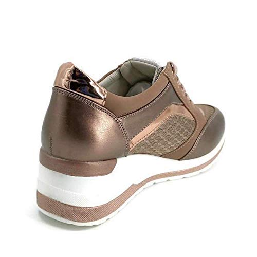 Zapatilla Deportiva con Estilo Mujer/Bambas de Chica con Cuña/Zapato de Mujer Sport para Vaqueros/Tenis con Cuña Baja (Bronce, 40)
