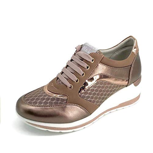 Zapatilla Deportiva con Estilo Mujer/Bambas de Chica con Cuña/Zapato de Mujer Sport para Vaqueros/Tenis con Cuña Baja (Bronce, 40)