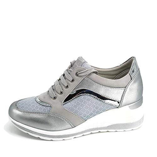 Zapatilla Deportiva con Estilo Mujer/Bambas de Chica con Cuña/Zapato de Mujer Sport para Vaqueros/Tenis con Cuña Baja (Plata, 39)