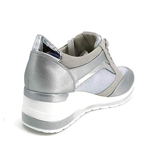 Zapatilla Deportiva con Estilo Mujer/Bambas de Chica con Cuña/Zapato de Mujer Sport para Vaqueros/Tenis con Cuña Baja (Plata, 39)