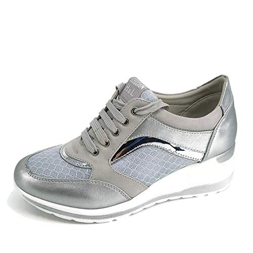 Zapatilla Deportiva con Estilo Mujer/Bambas de Chica con Cuña/Zapato de Mujer Sport para Vaqueros/Tenis con Cuña Baja (Plata, 39)