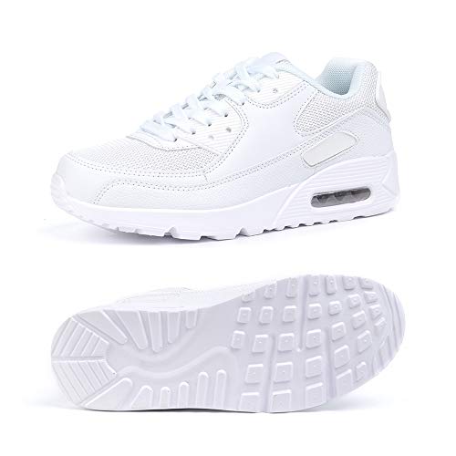 Zapatillas de Running para Hombre Mujer Ligero Correr Air Atléticos Sneakers Comodos Fitness Deportes Calzado Blanco 45