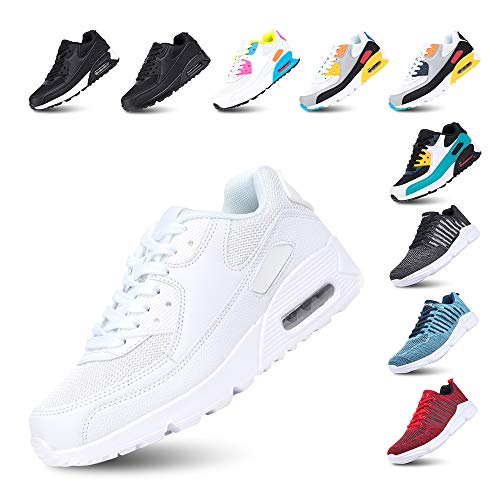 Zapatillas de Running para Hombre Mujer Ligero Correr Air Atléticos Sneakers Comodos Fitness Deportes Calzado Blanco 45