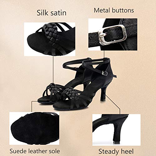 Zapatos de Baile Latino para Mujer Satin de Salón Salsa Tango Practice Performance Zapatos de Baile,modelo-LP1218-7 Negro 38EU/24.5CM