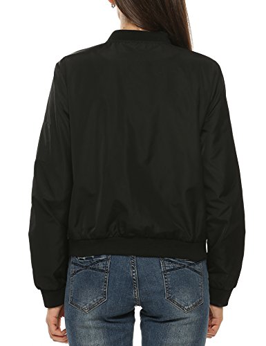Zeagoo Chaqueta para mujer, ligera, estilo bomber, con cremallera, fina, colección de 2017, para otoño y primavera, color negro/verde/rojo negro negro