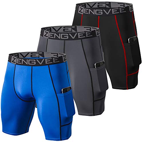 ZENGVEE 3 Piezas Pantalones Cortos Hombre Deporte de Secado Rápido para Running Hombres Deporte para Gym, Yoga, Running(Gray Black Blue-L)