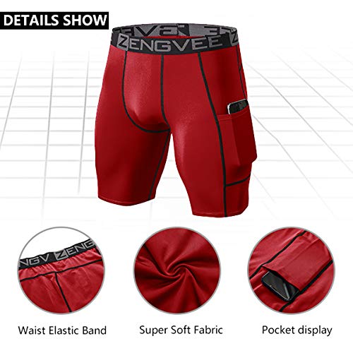 ZENGVEE 3 Piezas Pantalones Running Hombres de Secado Rápido para Mayas Deportivas Hombre para Gym, Yoga, Running(Black Grey Red-M)
