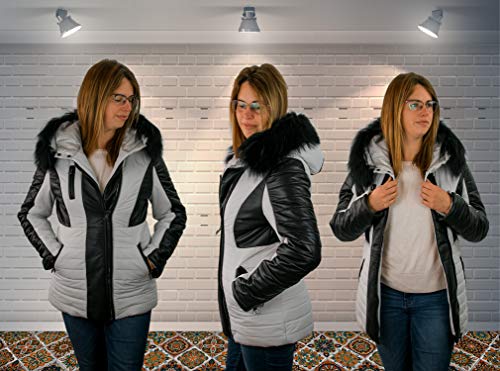 Zerimar Abrigo Piel Mujer | Chaqueta Cuero Mujer | Abrigo de Pelo | Abrigo Cuello Zorro | Chaqueta Piel Larga Mujer | Abrigo Elegante Mujer | Abrigo Plumon Mujer Casual | Color: Blanco y Negro Talla: