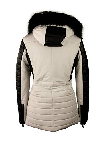 Zerimar Abrigo Piel Mujer | Chaqueta Cuero Mujer | Abrigo de Pelo | Abrigo Cuello Zorro | Chaqueta Piel Larga Mujer | Abrigo Elegante Mujer | Abrigo Plumon Mujer Casual | Color: Blanco y Negro Talla: