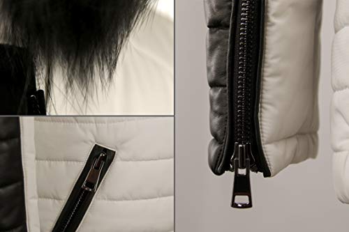 Zerimar Abrigo Piel Mujer | Chaqueta Cuero Mujer | Abrigo de Pelo | Abrigo Cuello Zorro | Chaqueta Piel Larga Mujer | Abrigo Elegante Mujer | Abrigo Plumon Mujer Casual | Color: Blanco y Negro Talla: