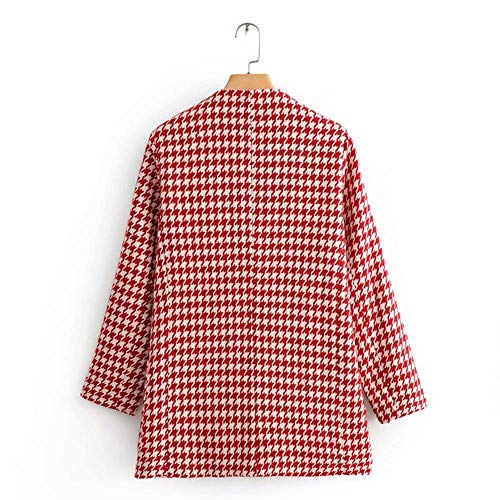 ZHD Mujer Invierno Rebajas Elegantes Talla Grande Chaqueta Los llenos de la Manga de la Tela Escocesa Doble de Pecho Abrigo de Lana Chaqueta de Cuadros de Invierno Outwear,Rojo,S