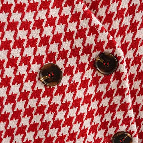 ZHD Mujer Invierno Rebajas Elegantes Talla Grande Chaqueta Los llenos de la Manga de la Tela Escocesa Doble de Pecho Abrigo de Lana Chaqueta de Cuadros de Invierno Outwear,Rojo,S