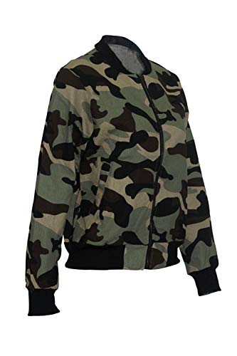 Zilcremo Las Mujeres Caen Casual Cremallera Estampado Camuflaje Camo Bomber Chaqueta Militar del Ejército Outcoat Camouflage M