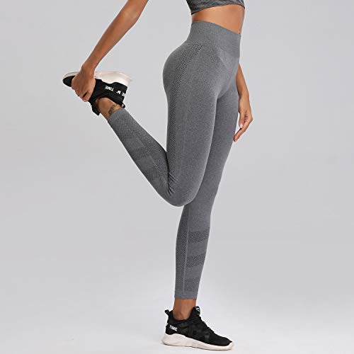 ZINRAY Leggings de deporte para mujer con cintura alta, largos o 3/4, pantalones de yoga, pantalones de deporte, leggins de fitness Carbón vegetal. L