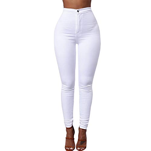 ZKOO Cintura Alta Pantalones Jeans Mujer Elástico Flacos Vaqueros Leggings Push up Mezclilla Pantalones Blanco