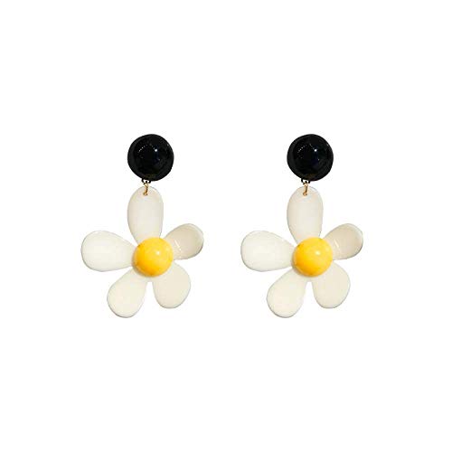 ZLININ Y-longhair Pendientes de flor blanca femenina universitaria chica personalidad europea y americana exagerada simple pendientes marea