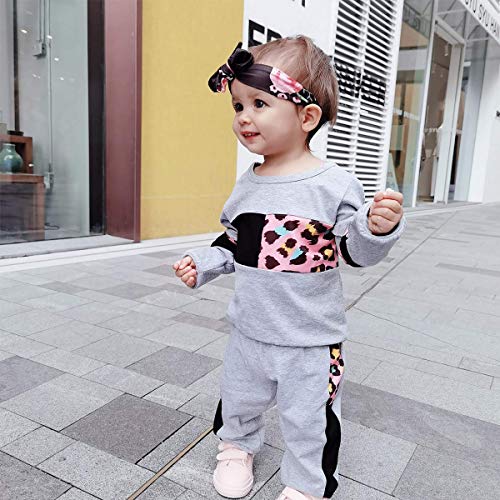 ZOEREA Conjunto de Ropa de Bebé Niña Moda Manga Sudadera Tops + Pantalones Leopardo Recién Nacido Niñas Otoño Primavera Trajes (Gris, 4-5 años)