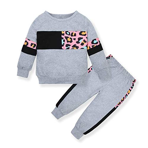 ZOEREA Conjunto de Ropa de Bebé Niña Moda Manga Sudadera Tops + Pantalones Leopardo Recién Nacido Niñas Otoño Primavera Trajes (Gris, 4-5 años)