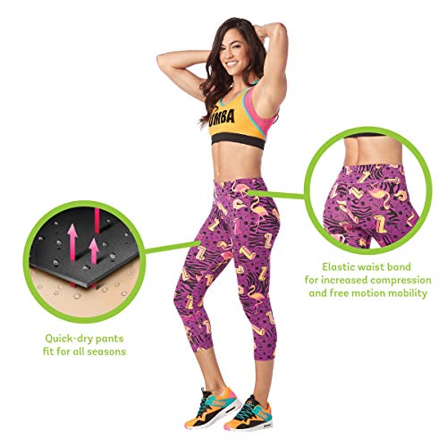 Zumba Dance Capri Leggings Estampados Fitness Entrenamiento Mallas de Deporte de Mujer, Power Purple, XS