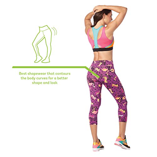 Zumba Dance Capri Leggings Estampados Fitness Entrenamiento Mallas de Deporte de Mujer, Power Purple, XS