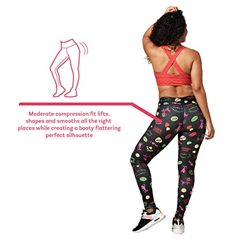 Zumba Dance Leggings Estampados Pretina Ancha de Cintura Fitness Entrenamiento Mallas de Deporte de Mujer, Black Lover, M