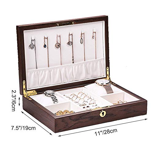 ZYYH Organizador de joyería de Madera, Estuche de Viaje para joyería y Expositor de Terciopelo con Cierre de Seguridad, para Anillos, Pendientes, Collar, Pulseras, Regalos de cumpleaños, marrón