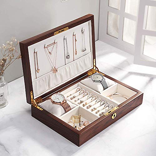 ZYYH Organizador de joyería de Madera, Estuche de Viaje para joyería y Expositor de Terciopelo con Cierre de Seguridad, para Anillos, Pendientes, Collar, Pulseras, Regalos de cumpleaños, marrón