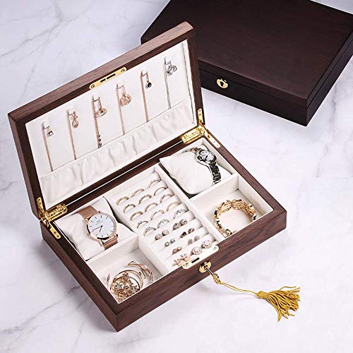 ZYYH Organizador de joyería de Madera, Estuche de Viaje para joyería y Expositor de Terciopelo con Cierre de Seguridad, para Anillos, Pendientes, Collar, Pulseras, Regalos de cumpleaños, marrón