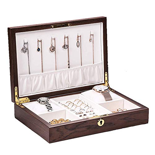 ZYYH Organizador de joyería de Madera, Estuche de Viaje para joyería y Expositor de Terciopelo con Cierre de Seguridad, para Anillos, Pendientes, Collar, Pulseras, Regalos de cumpleaños, marrón