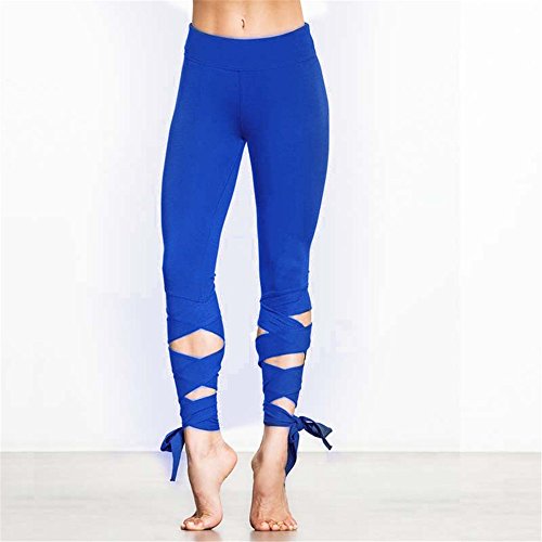 ZzheHou Pantalones De Yoga para Mujer Tipo de heridas Aptitud de Danza del Ballet de Tiras de Pantalones de Las Polainas de Yoga Yoga Fitness Workout Running (Color : Blue, Size : XL)