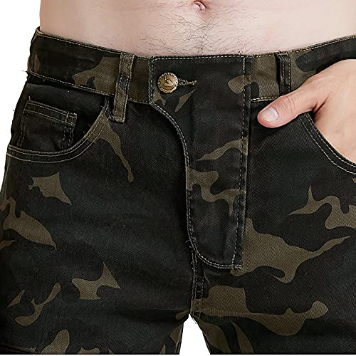 ZZJCY Anti-Caída Vaqueros Montar Moto Hombre, Carreras Motocross Caballero Pantalones Largos con Desmontable Rodilla, Cadera Y Almohadilla, Cremallera Y Cierre Botón, Suelto Y Cómodo,Camuflaje,M