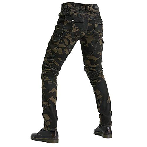 ZZJCY Anti-Caída Vaqueros Montar Moto Hombre, Carreras Motocross Caballero Pantalones Largos con Desmontable Rodilla, Cadera Y Almohadilla, Cremallera Y Cierre Botón, Suelto Y Cómodo,Camuflaje,M