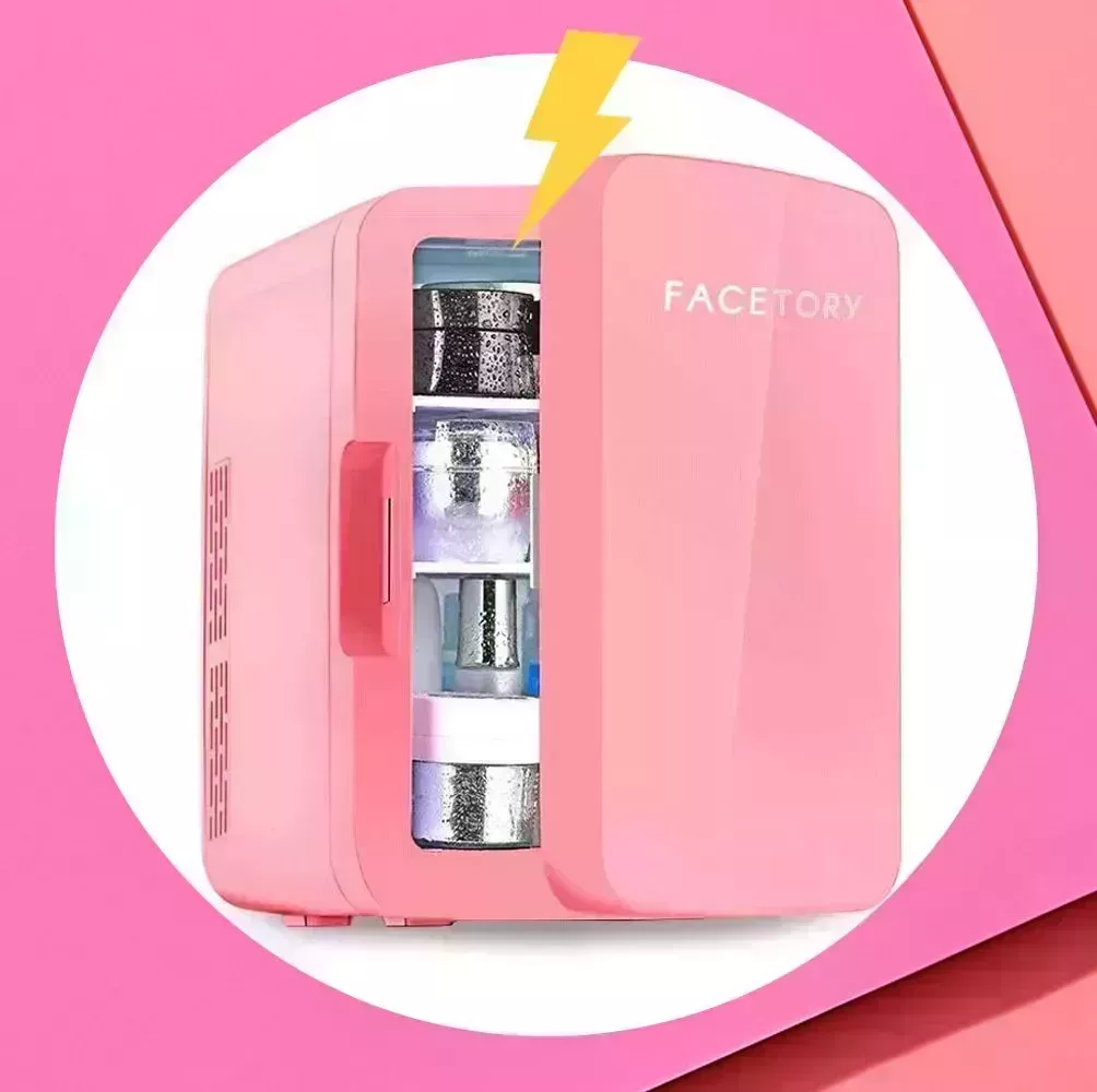 a pink skincare fridge