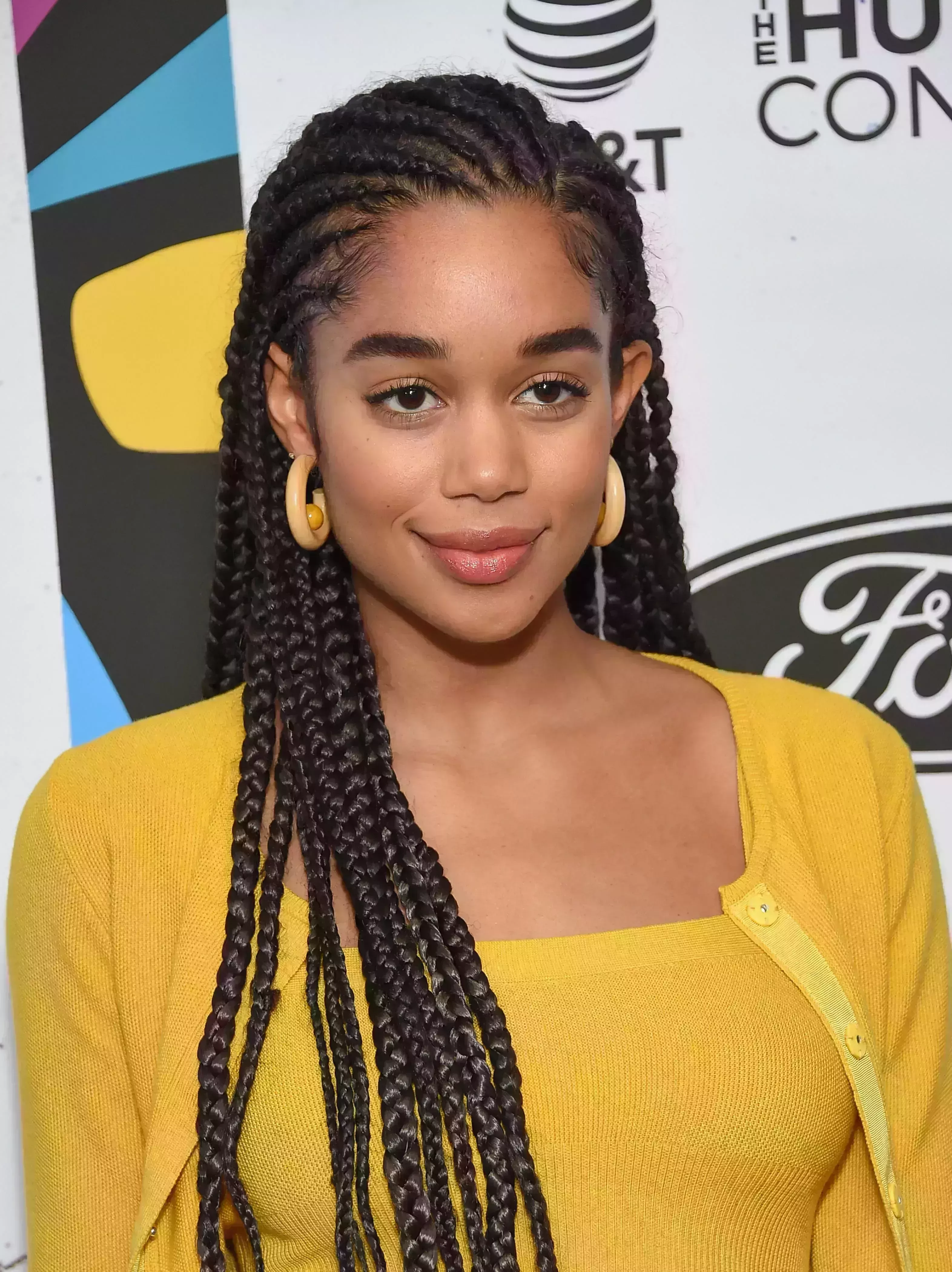 Laura Harrier’s Side-Parted Cornrows