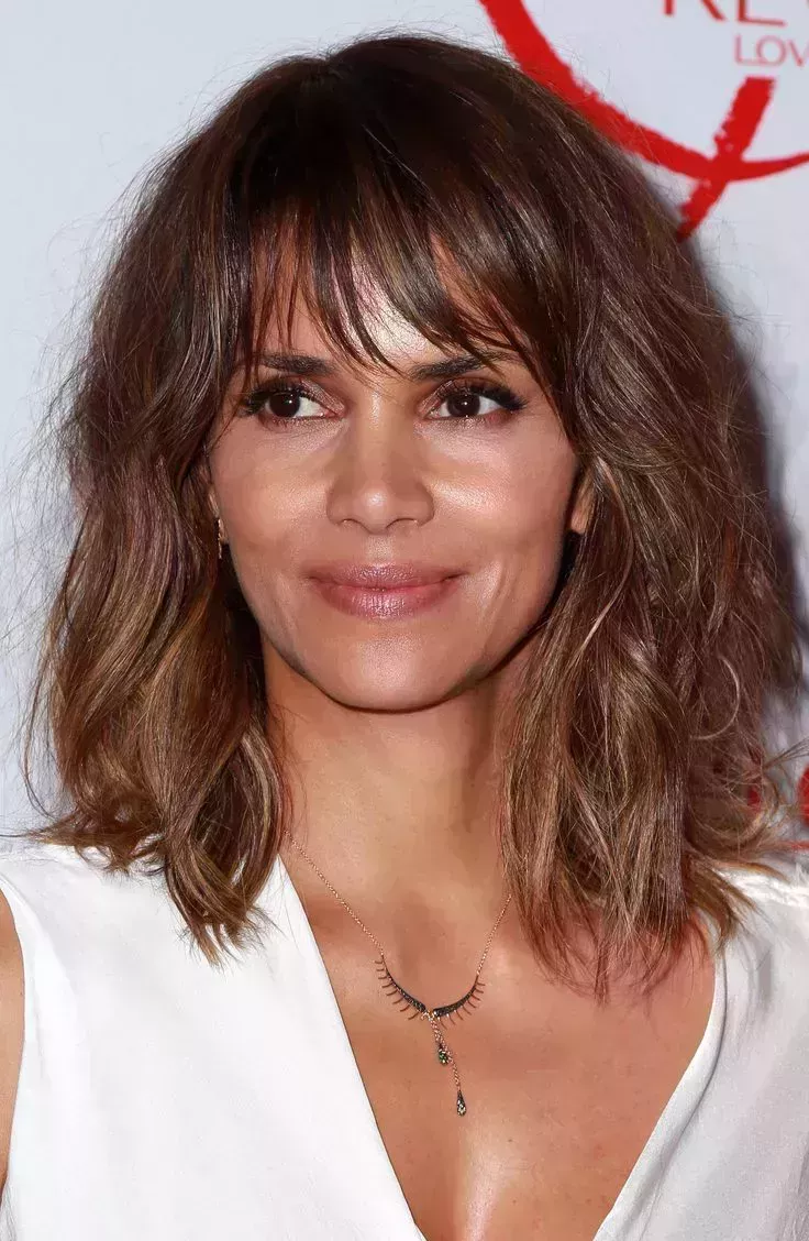 Halle Berry’s Beach Wave with Bangs