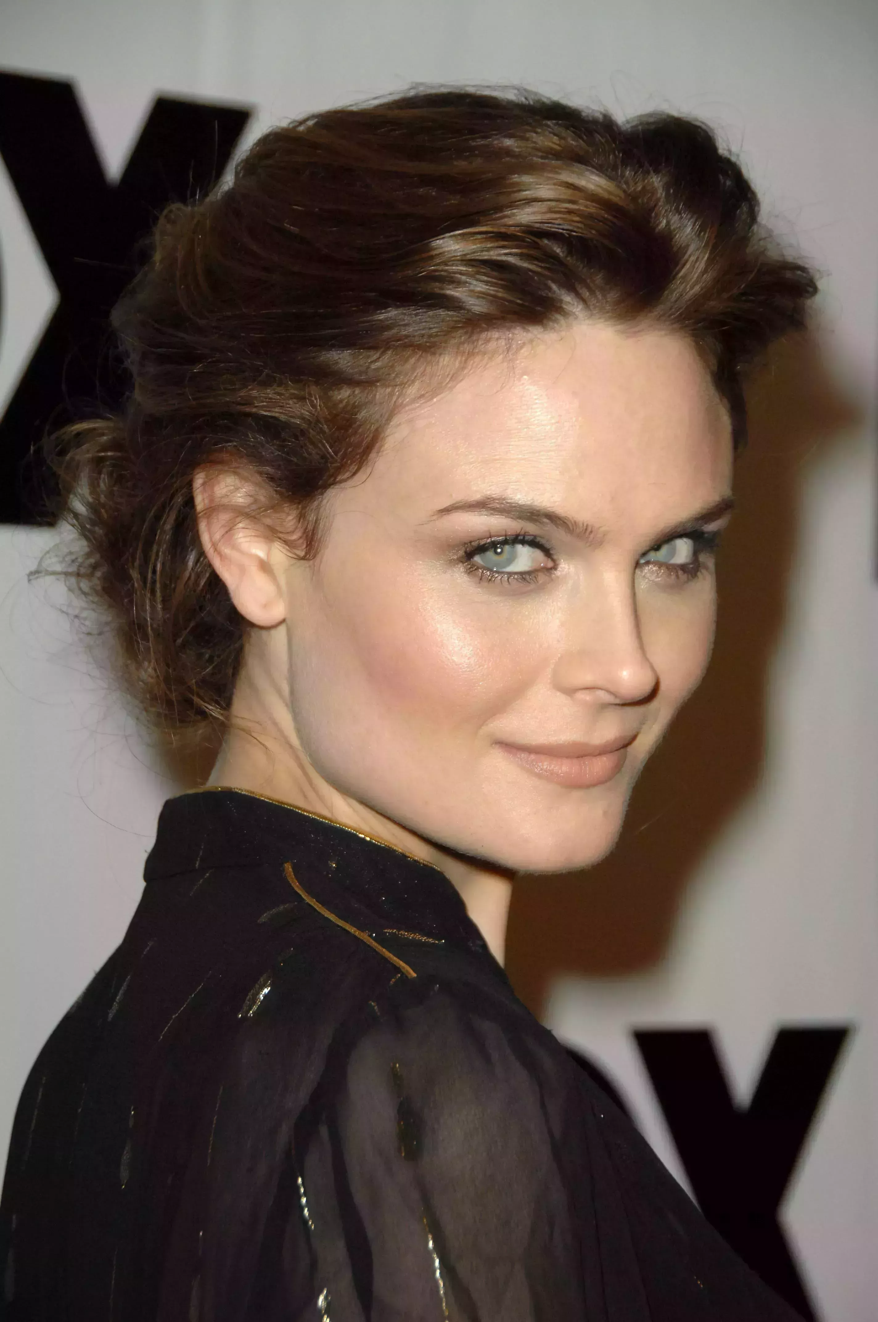 Emily Deschanel’s Flat Layered Long Hair Updo