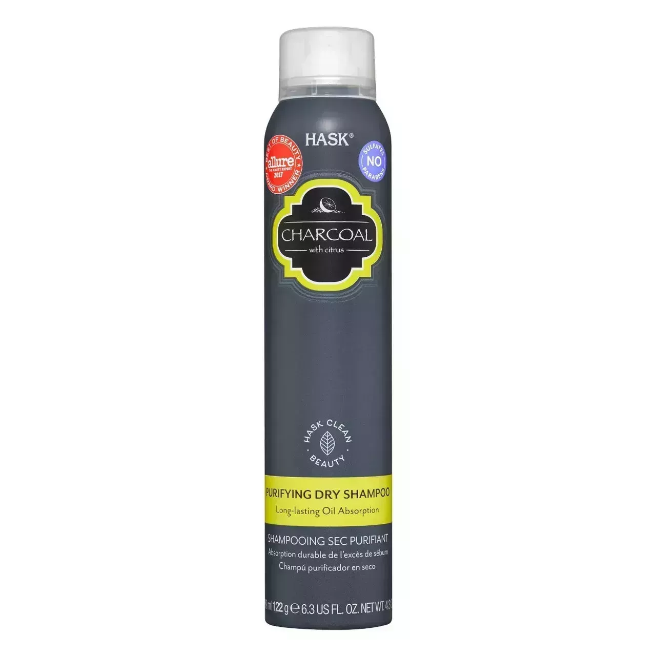 Hask Charcoal Purifying Dry Shampoo bottle on white background